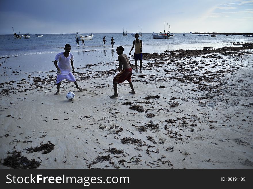 Children play soccer on Lido beach in Mogadishu. After more than two decades of civil war, life in Somalia&#x27;s capital is finally returning to some semblance of normality. AU-UN IST PHOTO / TOBIN JONES. Children play soccer on Lido beach in Mogadishu. After more than two decades of civil war, life in Somalia&#x27;s capital is finally returning to some semblance of normality. AU-UN IST PHOTO / TOBIN JONES.