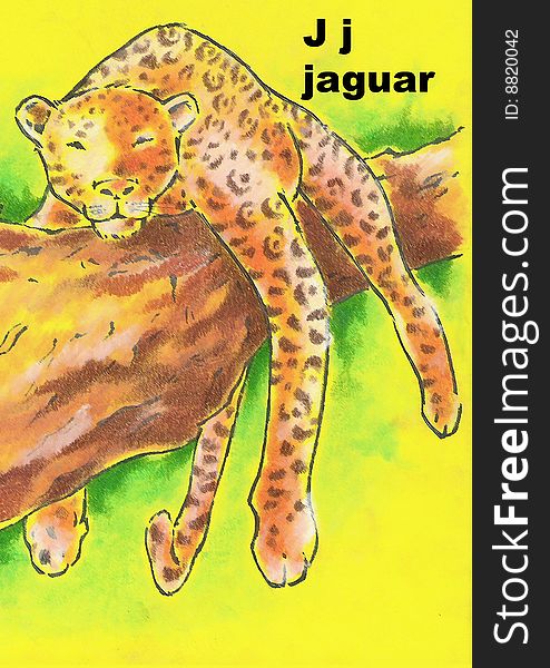 Alphabet for children j- jaguar pastel draw