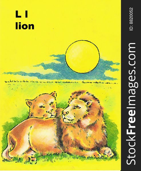 Alphabet for children l- lion pastel drawing