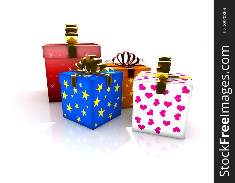 Gift boxes - 3d isolated illustration (christmas / valentine's day / wedding)