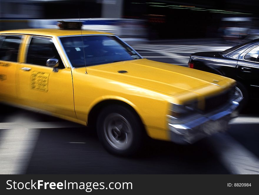 Yellow taxi in new york driving. Yellow taxi in new york driving