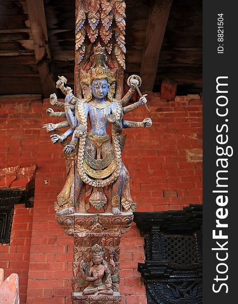 Intricately carved temple struts, hindu goddess,nepal