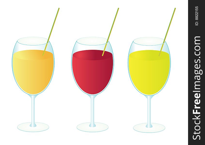 Three glasses of fruit juice. Vector illustration