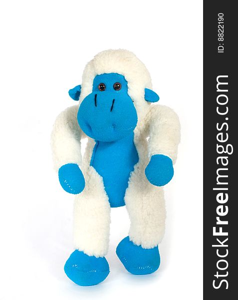 Toy ape blue-white colour on white background