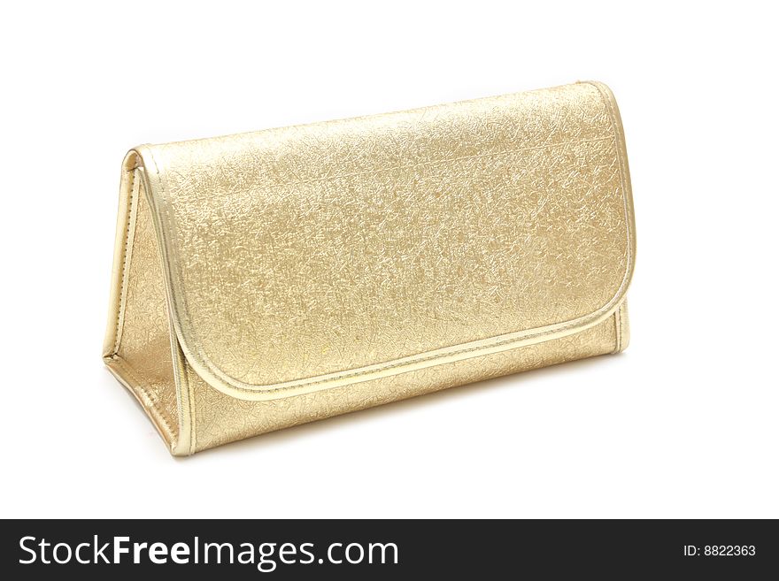 Female handbag for cosmetics on white background