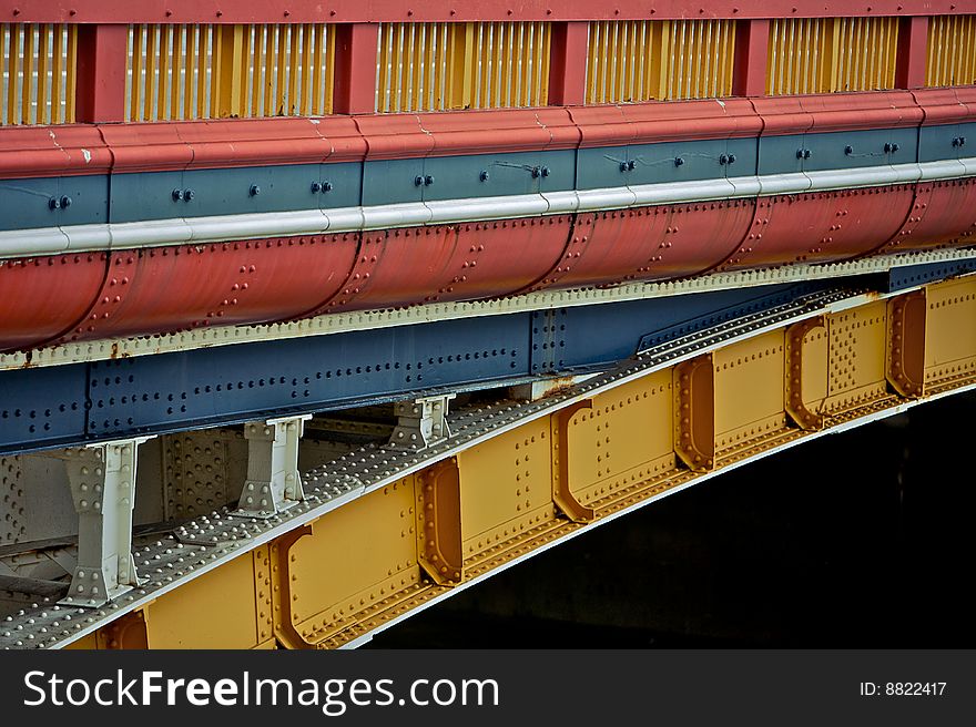 Side view of a colorful bridge, transport vehicle
