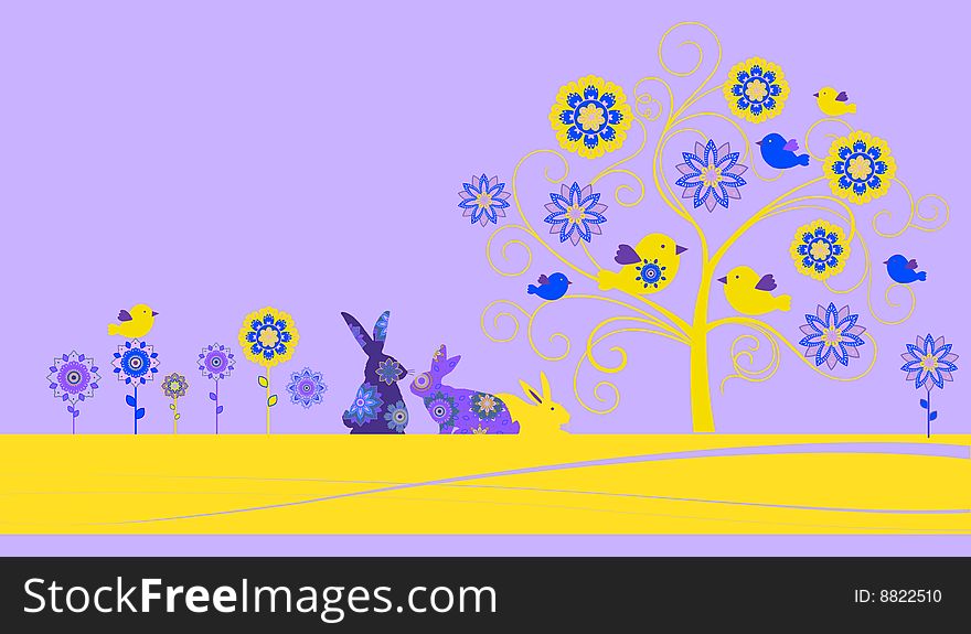 Easter greeting card. All elements and textures are individual objects. Vector illustration scale to any size.