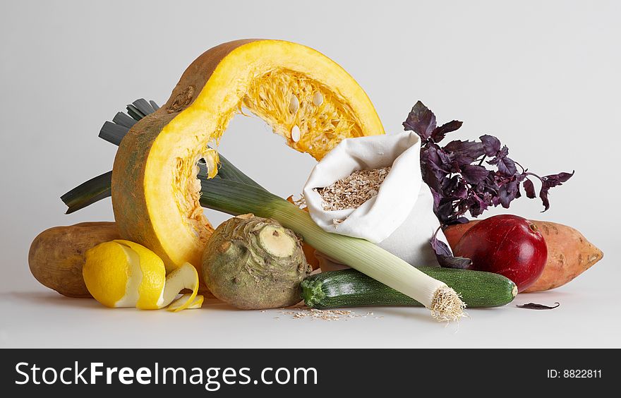 Assorted vegetables closeup on white bacground