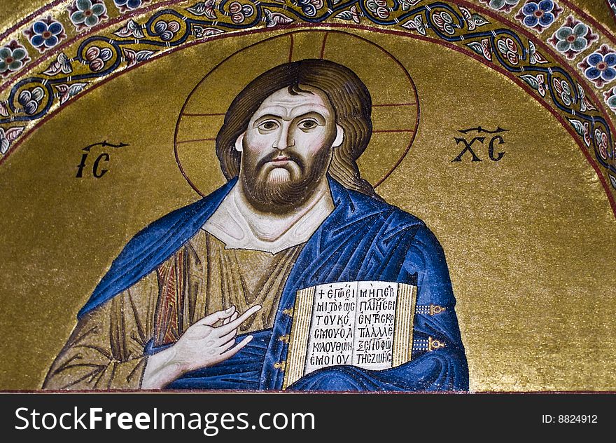 Jesus Christ, 11th century mosaic, Greece. Jesus Christ, 11th century mosaic, Greece