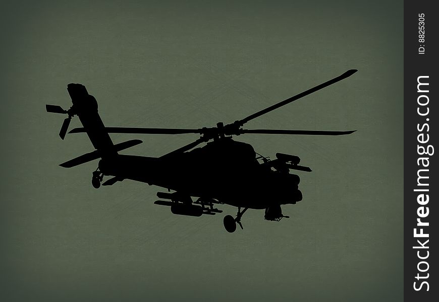 Silhouette of helicopter on green background. Silhouette of helicopter on green background