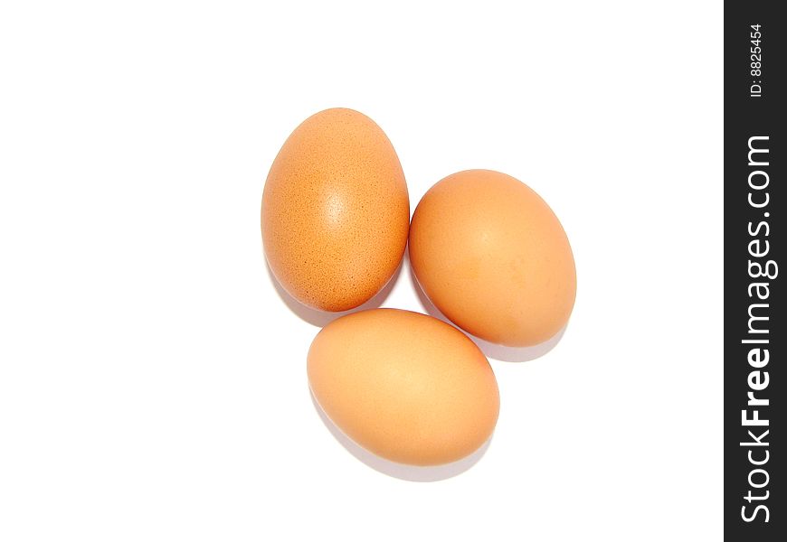 Close up photo of three eggs isolated on white background. Close up photo of three eggs isolated on white background