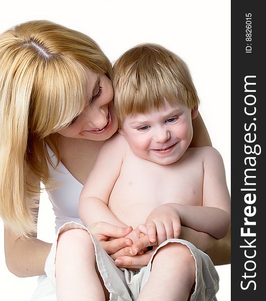 The little boy with mum on the isolated. The little boy with mum on the isolated