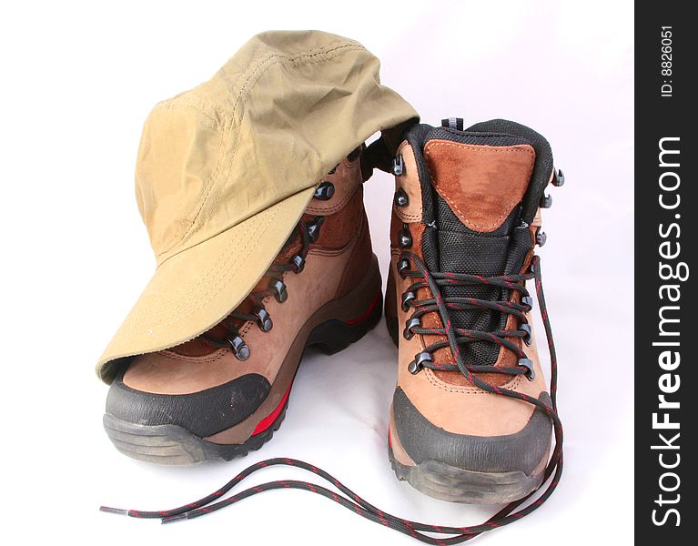 Pair of tourist boots with a cap