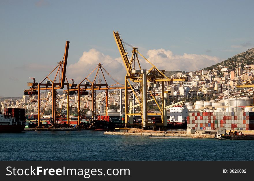 A ships in the harbour of pireaus waiting for the cargo. A ships in the harbour of pireaus waiting for the cargo