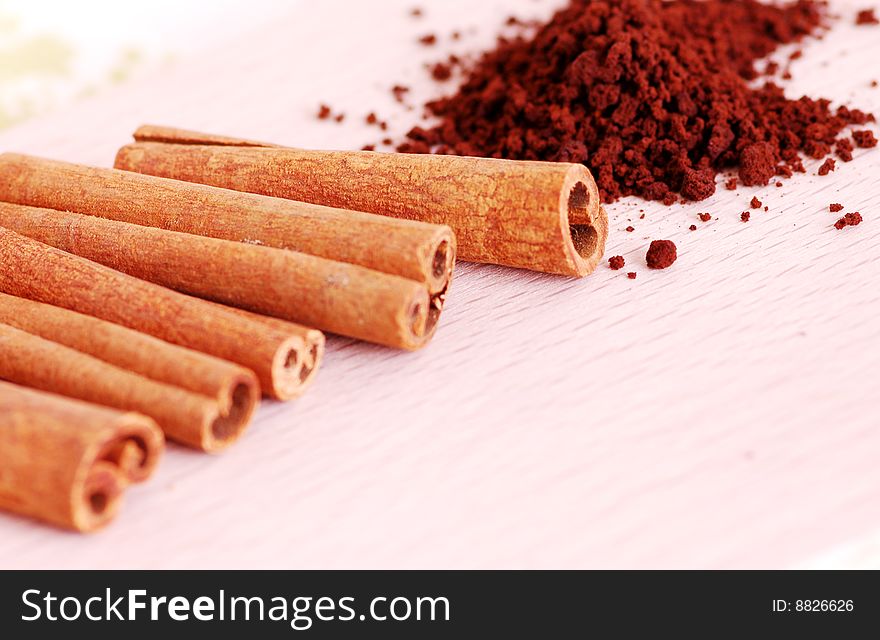 Macro close up of cinnamon sticks