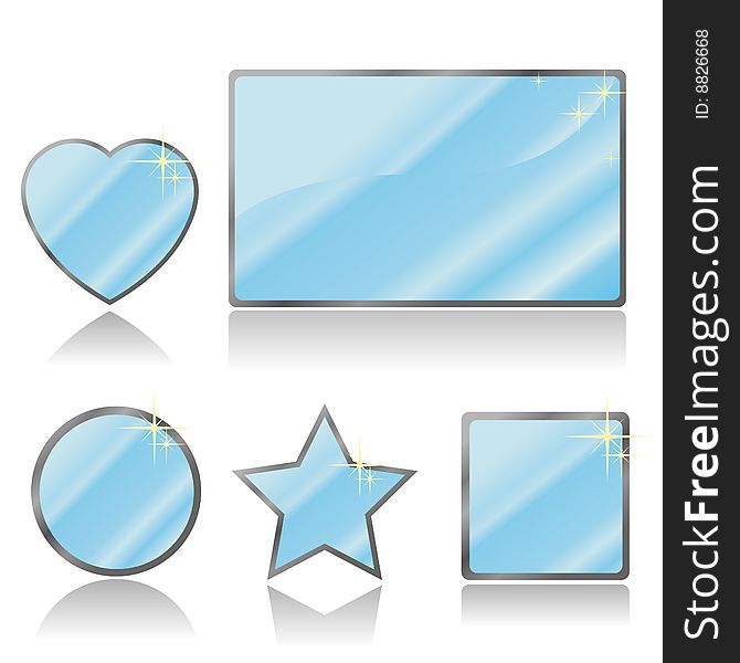 Icons of different shapes with glassy and shiny elements