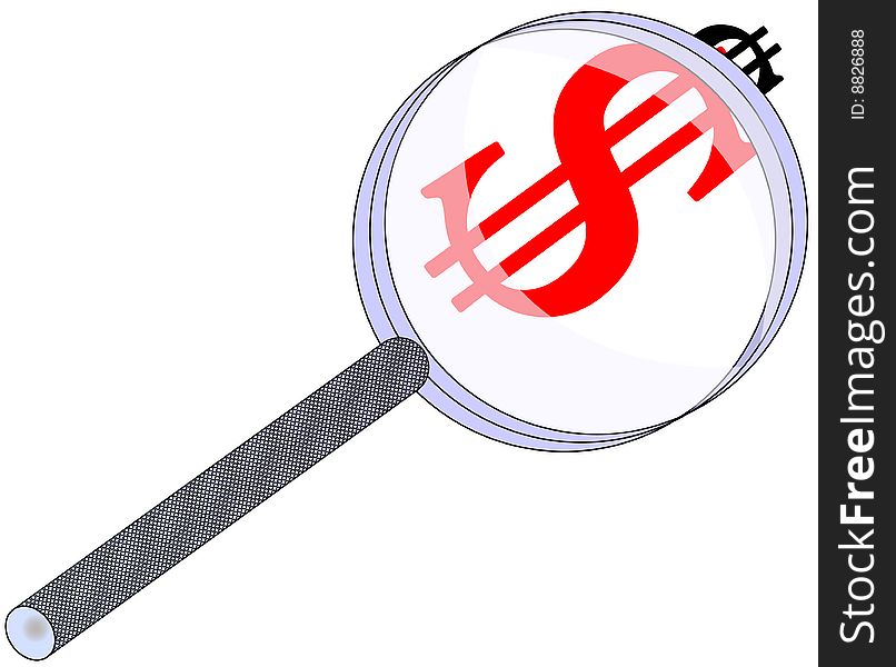 Magnifying Glass Showing Dollar Sign going from black to red