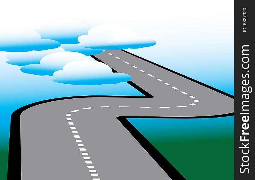 A highway in the sky is featured in an abstract background illustration. A highway in the sky is featured in an abstract background illustration.