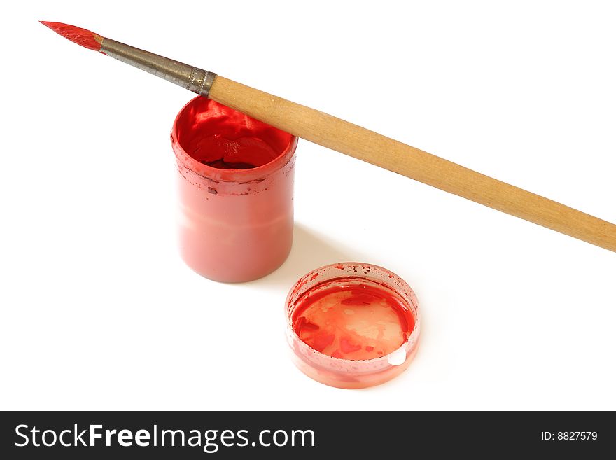 Paintbrush in red color on white background. Paintbrush in red color on white background