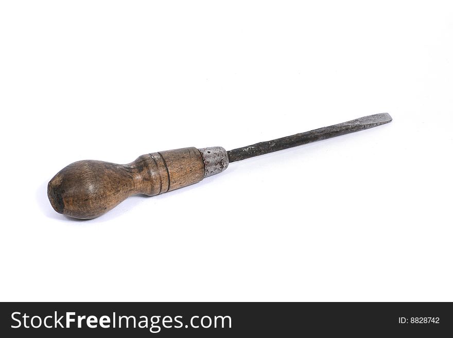 Old and rusty screwdriver on a white background. Old and rusty screwdriver on a white background.