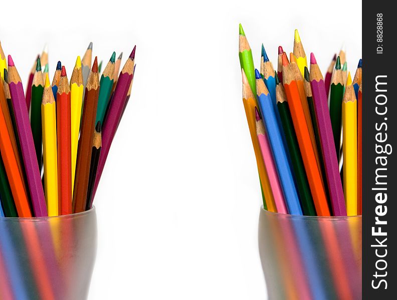 Assorted Colored Pencils in Two Glasses