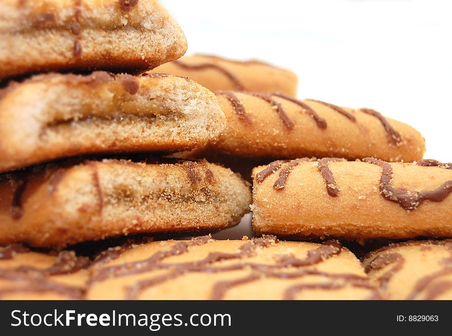 The front view on cookies on a white background. The front view on cookies on a white background