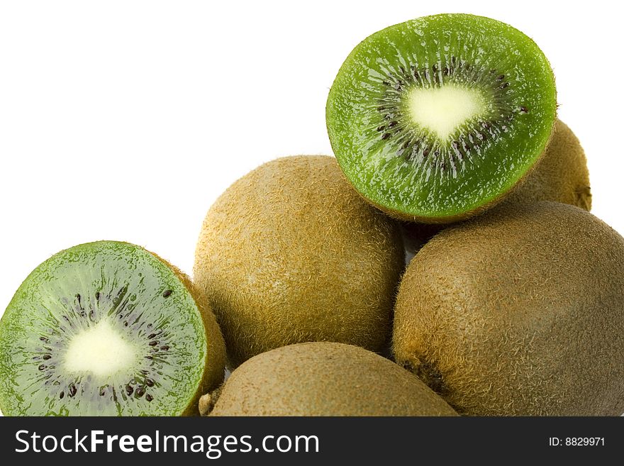 Some kiwi closeup on white background