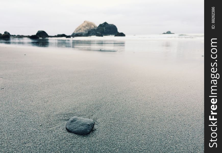 Pebble On Wet Sandy Beach