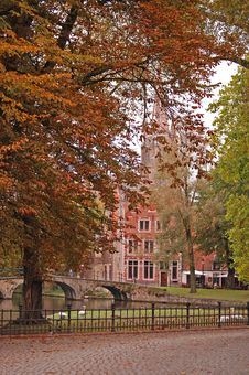 Belgium Autumn In Brugge Church Bridge Stock Photography Belgium Autumn In Brugge Church Bridge Stock Photography
