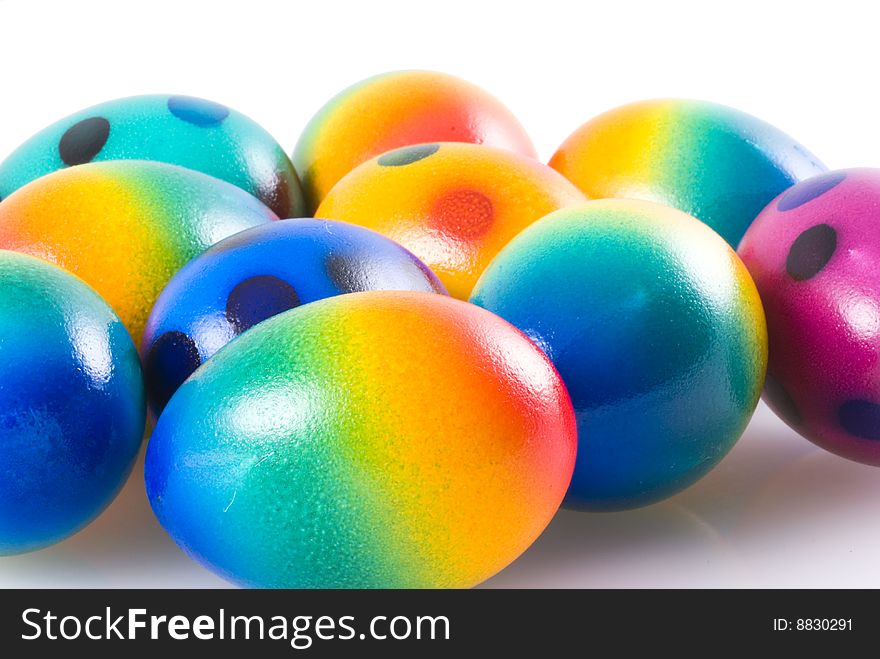 Close up of a bunch of easter eggs on white. Close up of a bunch of easter eggs on white.