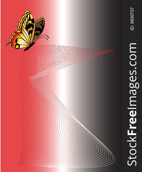 Brilliant black-red background with the butterfly