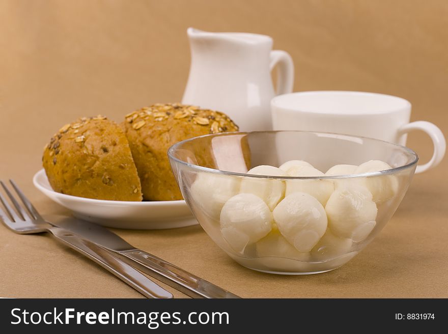 Bread and mozzarella close up