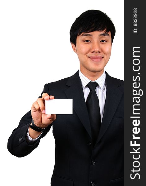 Young Asian Business man holding a name card.