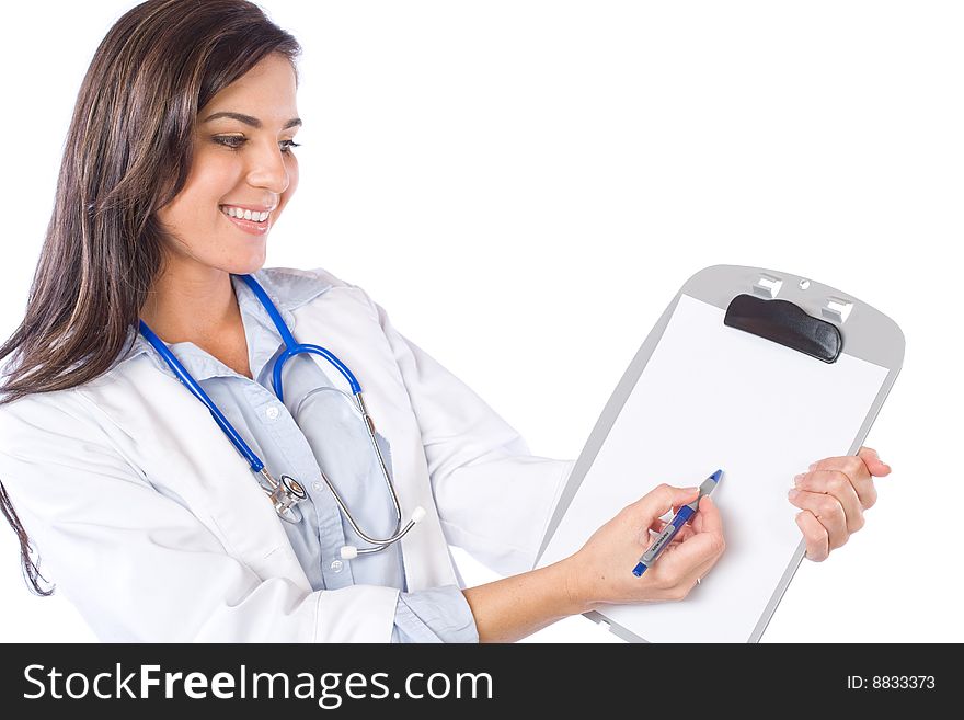 Female doctor isolated on white in the studio