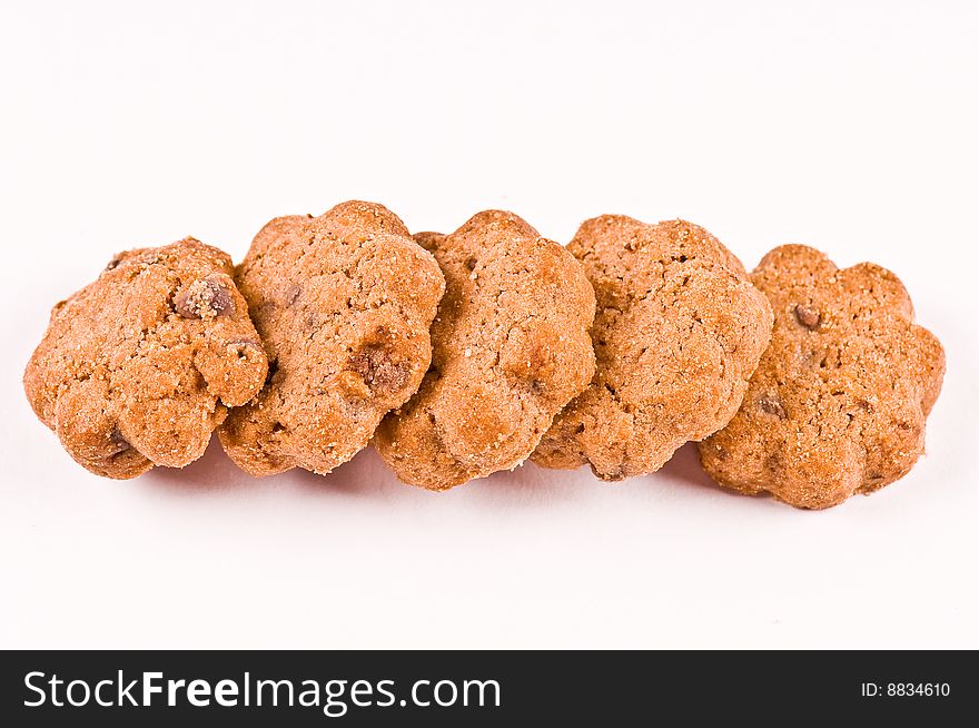 Crisp cookies on the white background