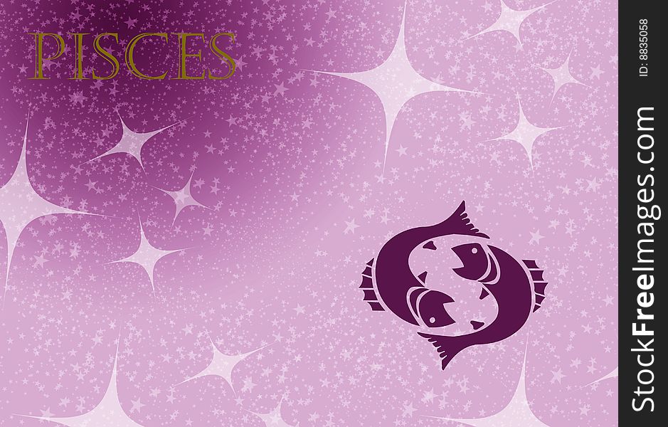 Zodiac sign of pisces in pink and white stars background. Zodiac sign of pisces in pink and white stars background