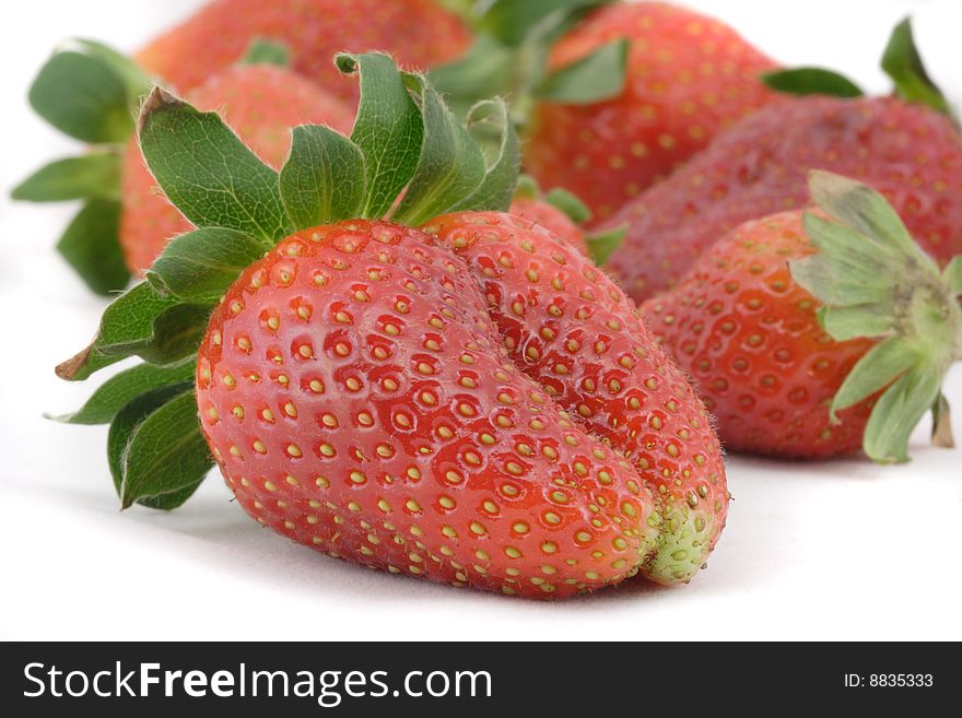 The close-up view of ripe strawberry.