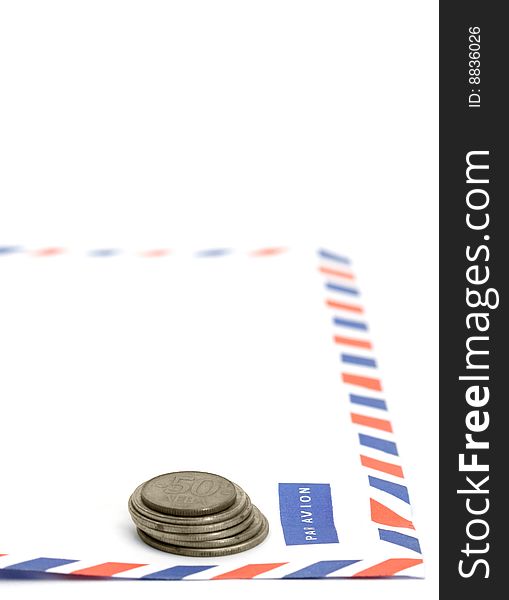 Airmail post blank with coins