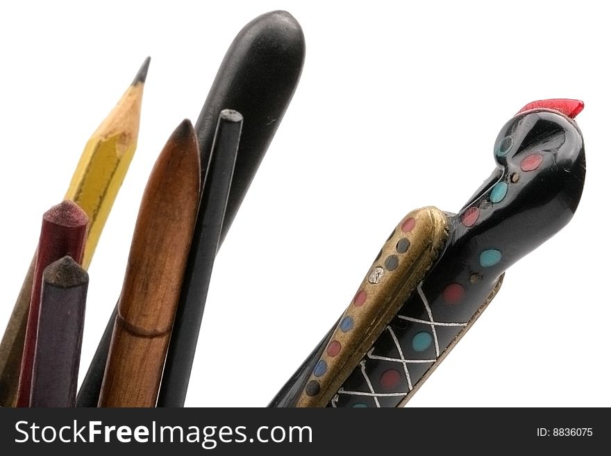 Many tools and pencil close up