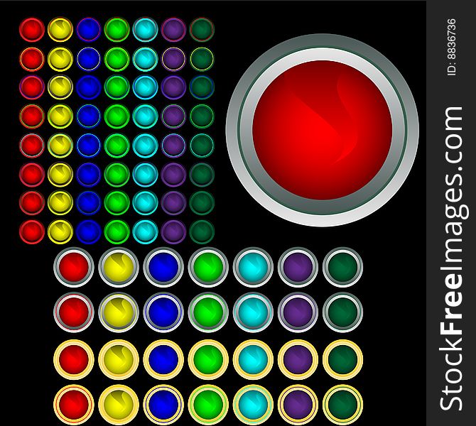 Set of multi-coloured buttons with boards. Vector. Without mesh.