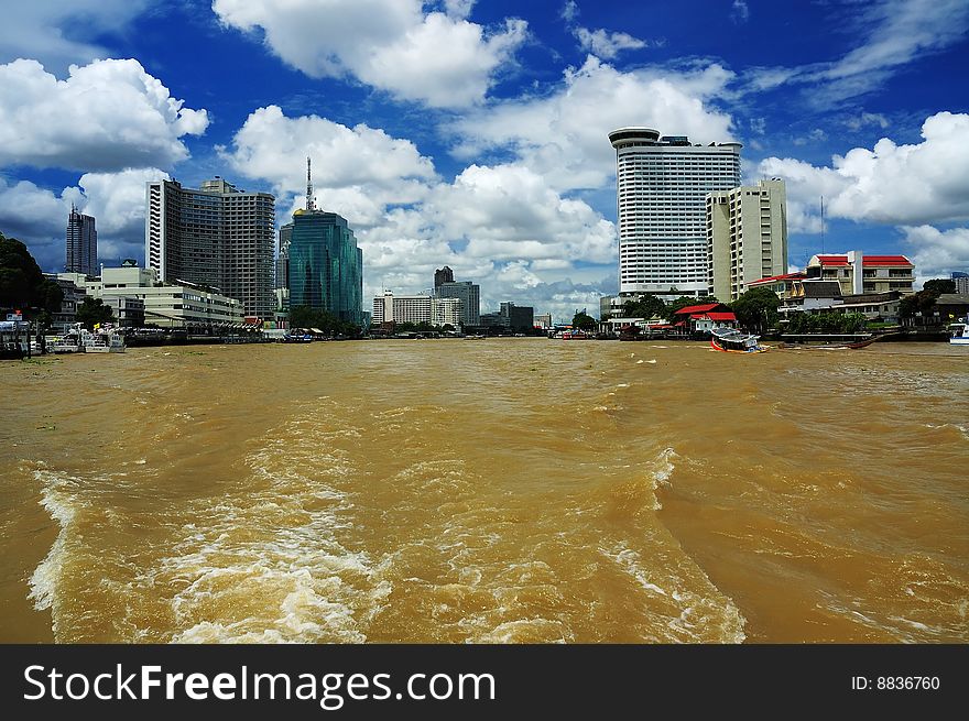 Bangkok city panorama from river, Thailand. Bangkok city panorama from river, Thailand