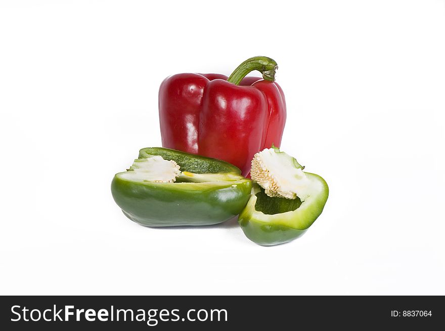 Sweet Bell Peppers On A White