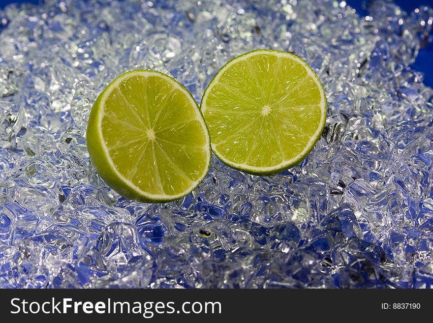 Cold fresh green limette on ice. Cold fresh green limette on ice