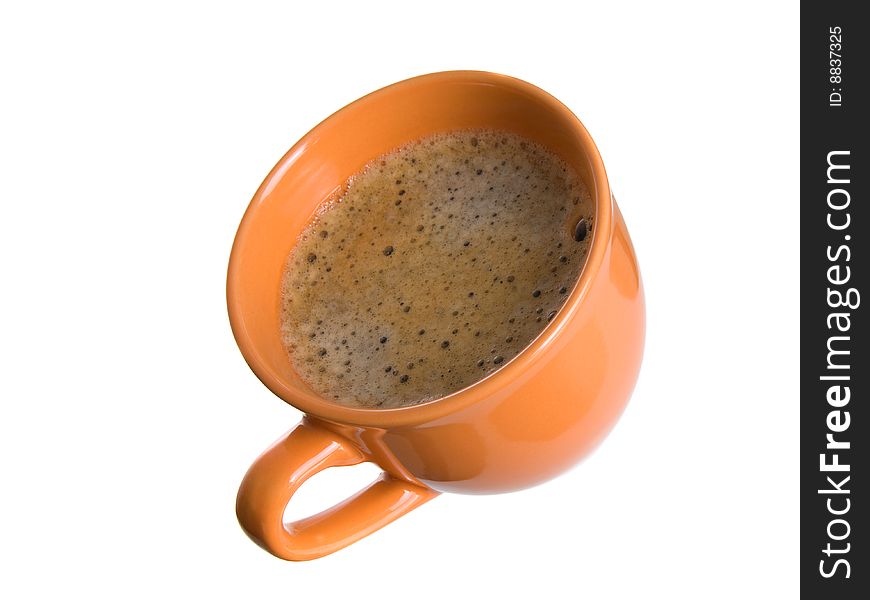 Noggin coffee with foam on white background.