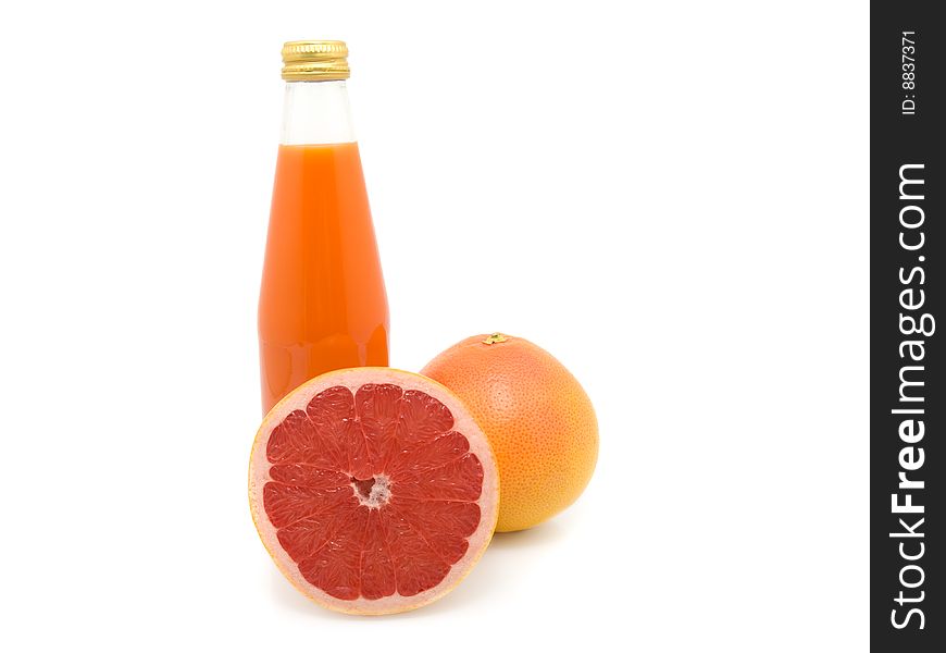 Grapefruit and orange juice on white background. Grapefruit and orange juice on white background.