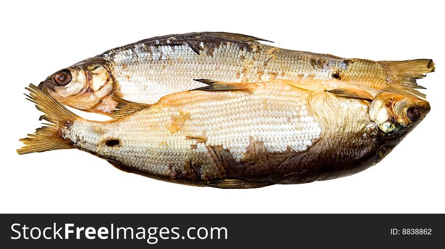 Close-up dried fish isolated on white background