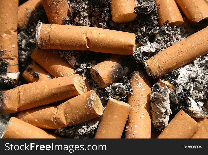 Close up photo of cigarette butts