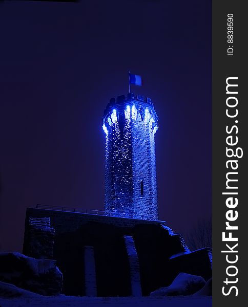 Old French castle during a cold winter night. Old French castle during a cold winter night.