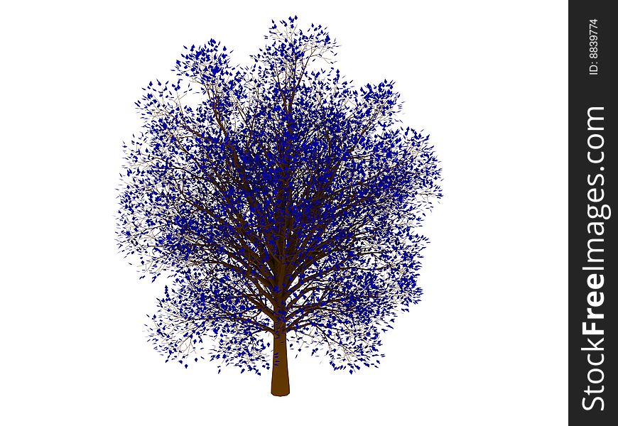 3d render of blue tree. Isolated on white background.