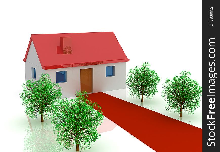 House and road. 3d render. Habitation concept. House and road. 3d render. Habitation concept.